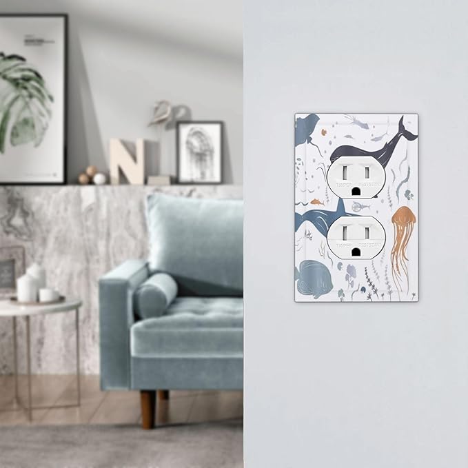Kids Sea Animal Decorative 1 Gang Single Duplex Light Switch Plate Outlet Cover Decorative Wall Plate Switchplate Electrical Faceplate for Nursery Kidsroom Bedroom Decor