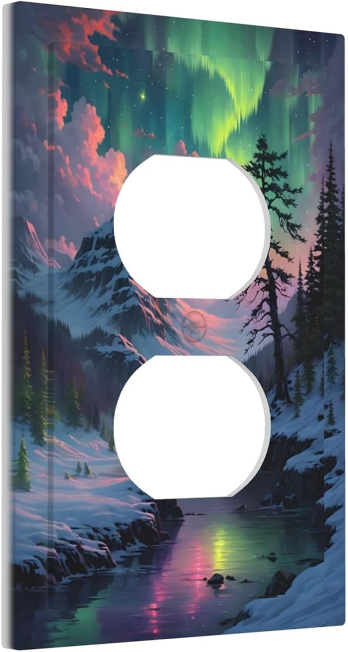 Snow Mountain Aurora Waterfalls Rivers Forest Outlet Covers 1 Gang Duplex Light Switch Cover Decorative Switch Plates Electrical Receptacle Faceplate Wall Plate for Bedroom Living Room Decor