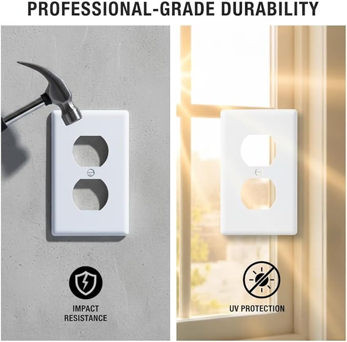 Bates- Duplex Receptacle Outlet Wall Plate, 4.5" x 2.75"/Standard Size, 12 Pack, White, Bulk 1-Gang Electrical Outlet Covers, Impact Resistant, UV Protection