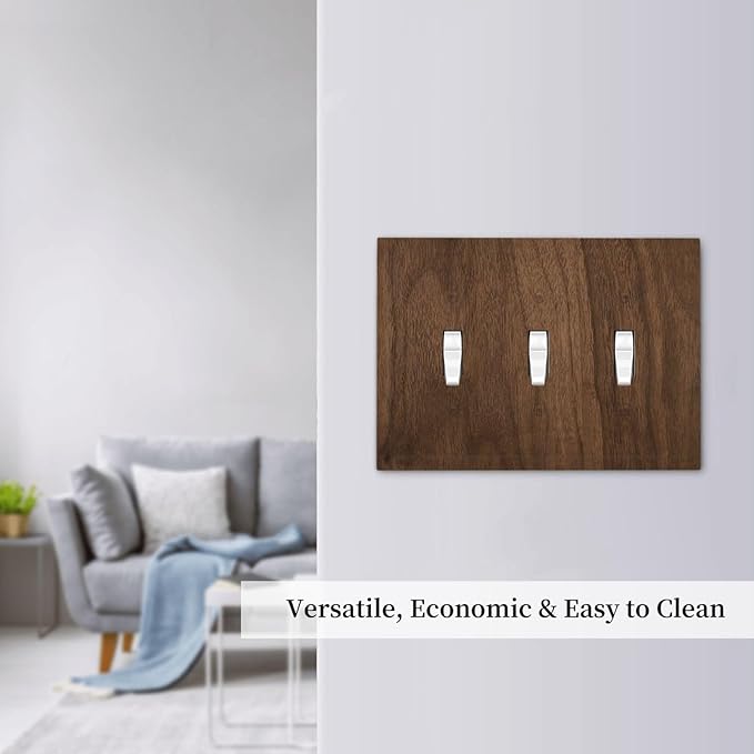 Decorative Light Switch Cover Plate Dark Brown Wood Grain 3 Gang Wall Plate Triple Toggle Switch Plate Covers Electrical Outlet Cover for Farmhouse Cabin Decor