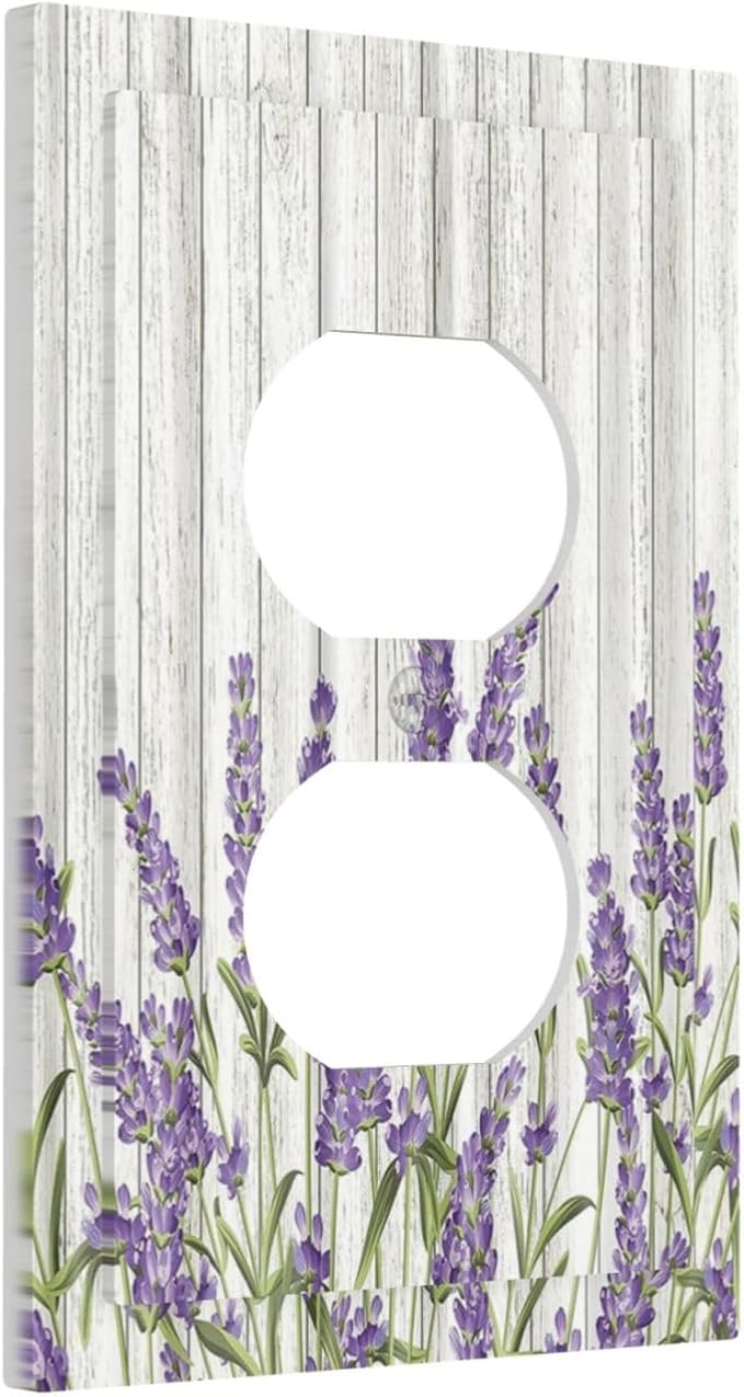 Rustic Wooden Plank Lavender 1 Gang Wall Plate Single Duplex Outlet Cover Receptacle Decorative Light Switch Cover Plate Electrical Faceplate Socket for Bedroom Bathroom Kitchen Decor