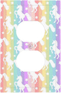 1 Gang Single Duplex Receptacle Outlet Cover Funny Kids Girl Cute Colorful Rainbow Unicorn Purple Pink Yellow Blue Electrical Wall Plate One Gang Dual Device Light Switch Faceplate Socket Plug Cover