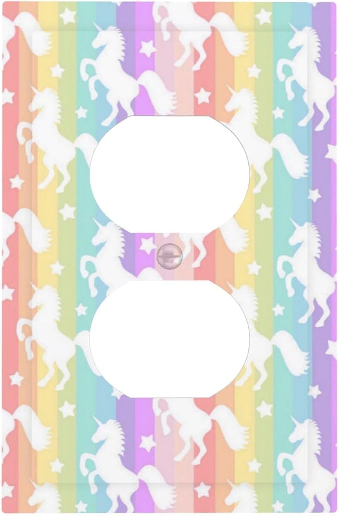 1 Gang Single Duplex Receptacle Outlet Cover Funny Kids Girl Cute Colorful Rainbow Unicorn Purple Pink Yellow Blue Electrical Wall Plate One Gang Dual Device Light Switch Faceplate Socket Plug Cover