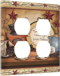 Kitchen Coffee Beans Cafe Country Cottage Lodge Hotel Life Texas Star Dining 2-Gang Device Duplex Wall Plate, Decorative Two Gang Double Duplex Receptacle Socket Outlet and Light Switch Cover Plate