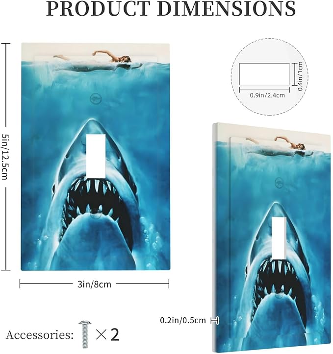 Swimming Woman Funny Shark Blue Ocean Decorative Light Switch Cover 1 Gang Single Toggle Device Electrical Faceplate Switchplates Decorator Outlet Wall Plate for Kids Room Bedroom Decor