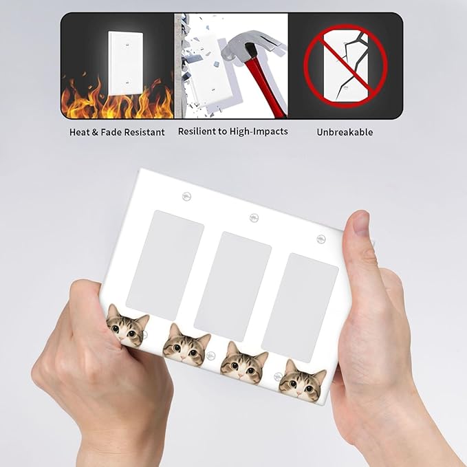 Cat Triple Rocker Wall Plate Decorative 3 Gang Light Switch Covers Electrical Switchplate Home Decorate Faceplat for Bathroom Bedroom Kitchen Room 4.5 x 6.38 Inch