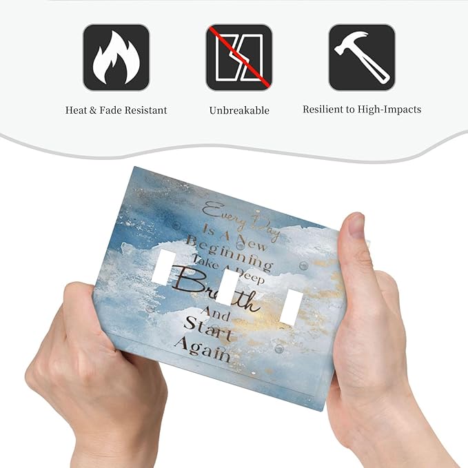 Decorative Light Switch Cover Plate Motivational Quotes Blue Abstract Texture 3 Gang Wall Plates for Electrical Triple Toggle Switch Plate Covers Outlet Covers Faceplate for Home Decor