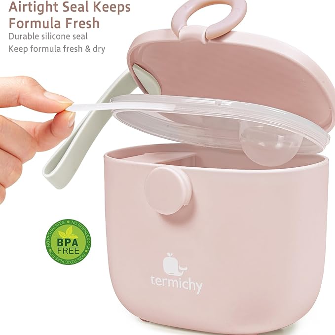 Termichy Baby Formula Dispenser, Portable Milk Powder Dispenser Container with Carry Handle and Scoop for Travel Outdoor Activities with Baby Infant, 8.8OZ, 0.55LB, 250g,500ml (Full Lightpink)