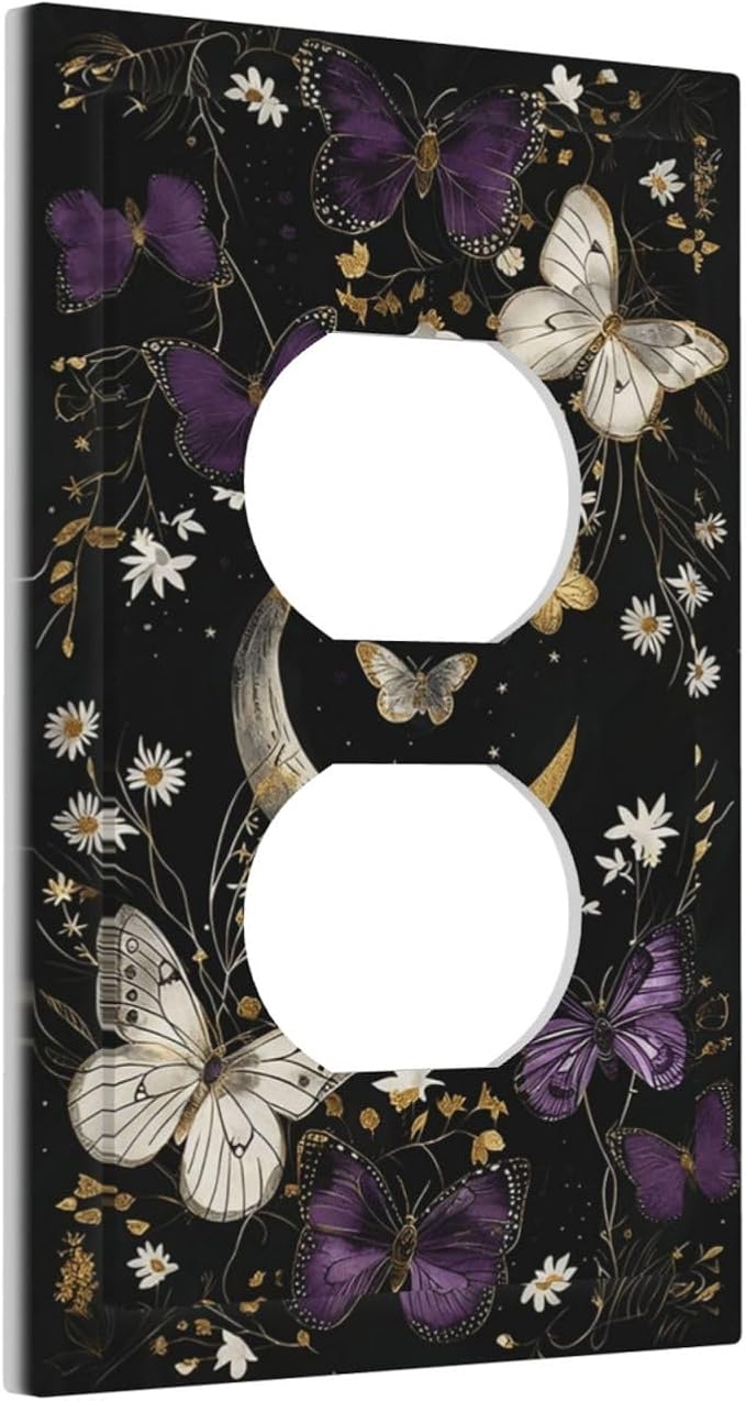 Outlet Covers Boho Crescent Moon Butterfly 1 Gang Duplex Light Switch Cover Plate Decorative Switch Plate Covers Electrical Socket Cover for Bedroom Home Decor