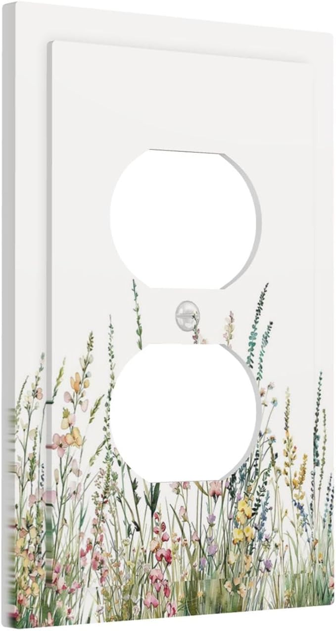Outlet Covers Boho Wildflower Green Leaves Rustic Floral Botanical 1 Gang Duplex Light Switch Cover Electrical Receptacle Faceplate Wall Plate Decorative Switch Plates for Bedroom
