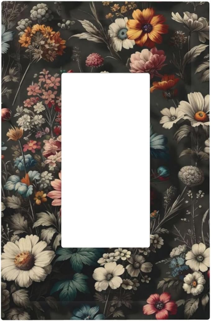 Decorative Outlet Covers Bohemian Colorful Floral Blue White Yellow Red Flowers 1 Gang Single Decora GFCI Device Light Switch Covers Plate 1 Rocker Wall Plate Jumbo Switch Cover Plate
