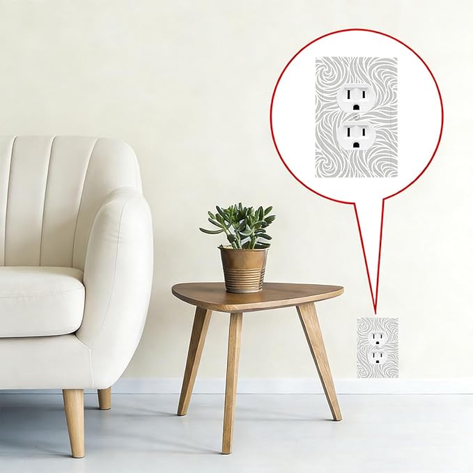 Silver Swirls Duplex Wall Plate - 1-Gang Standard US Size Modern Abstract Wave Vortex, Neutral Gray Decorative Outlet Covers for Contemporary Home Decor