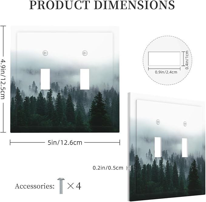 Forest Pine Forest Foggy Mountain Natural Scenery Decorative Switch Plates 2 Gang Double Toggle Outlet Light Switch Cover Wall Plate Electrical Faceplate for Bed Room Living Room Decor