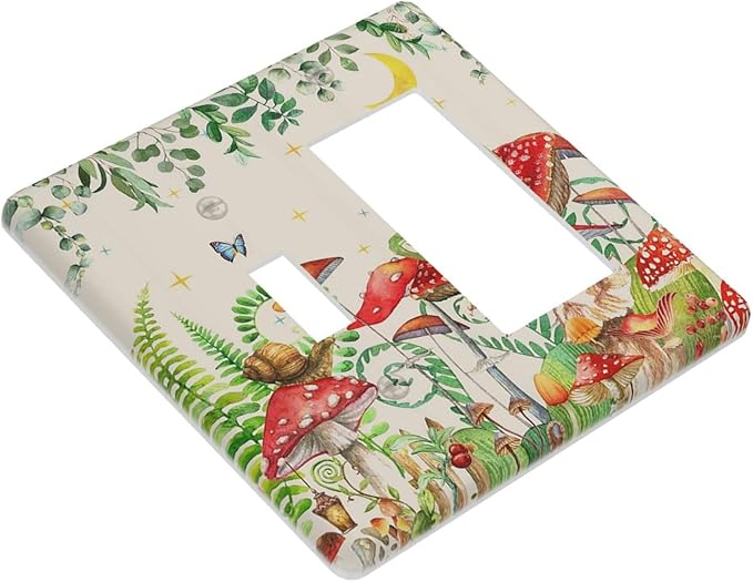 Outlet Covers Boho Mushrooms Frogs Butterflies Flowers Moon Stars 1 Toggle 1 Rocker Combination Decorative Wall Plate Light Switch Cover Plate Electrical Switch Plates for Kids room Bedroom