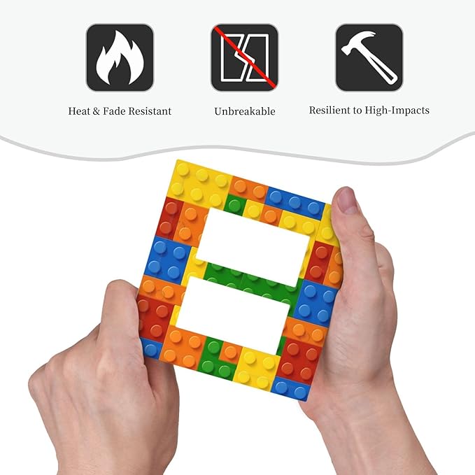 Building Blocks Theme Colored Bricks Print Decorative Outlet Covers 2 Gang Double GFCI Rocker Electrical Wall Panels Light Switch Cover Plate for Room Office Home Decor