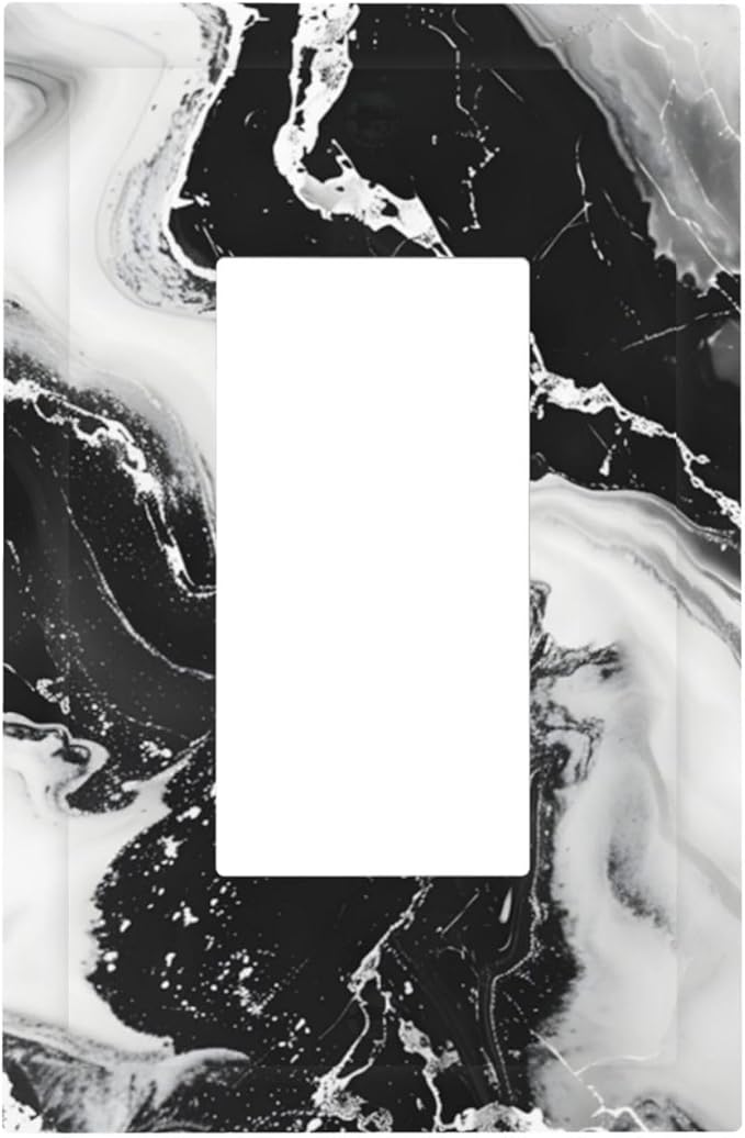 Ink Painting Marble Black White Abstract Luxurious Print Decorative Outlet Covers 1 Gang Single Rocker Light Switch Cover Plate Wall Plates GFCI Faceplate for Kitchen Office Decor