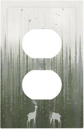Green Pine Tree Deer Country forest Bird Nature Mist Outlet Covers 1 Gang Duplex Electrical Receptacle Faceplate Light Switch Cover Wall Plate Decorative Switch Plates for Bedroom Home Decor