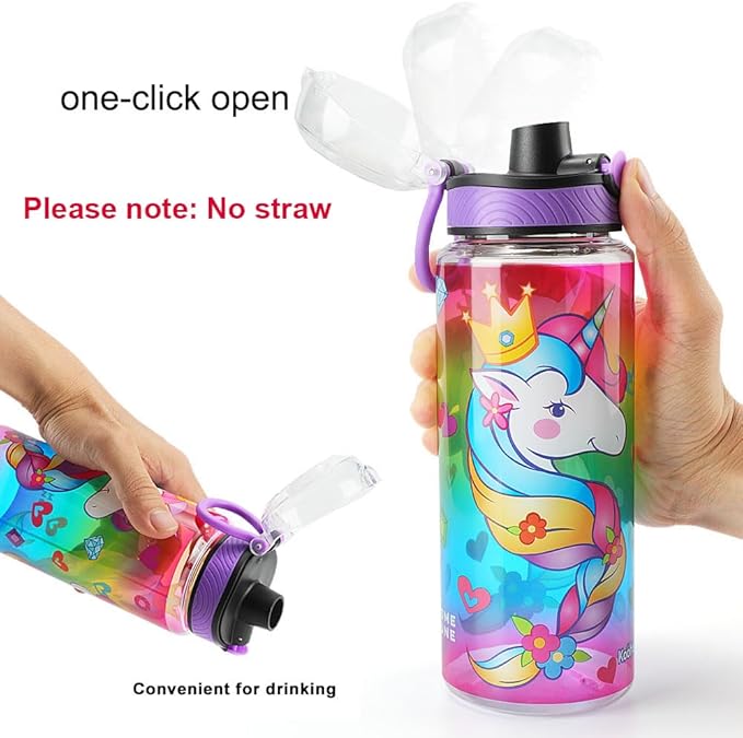 Home Tune Cute Water Bottle for School Kids Girls, BPA FREE Tritan & Leak Proof & Easy Clean & Carry Handle, 23oz/ 680ml - Unicorn