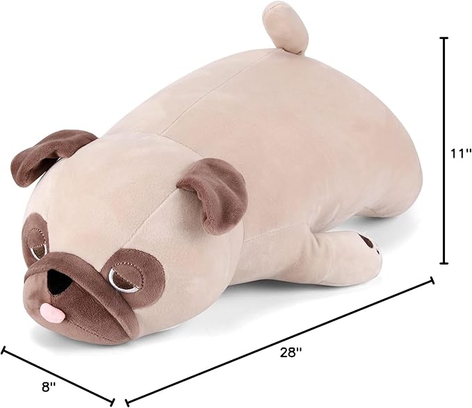 gnomantic Pug Weighted Stuffed Animals - 28 Inch 4.0 Pounds Weighted Plushies Pug - Large Bulldog Plush Stuffed Animals Pillow - Cute Plush Toys Gifts for Kids & Adults