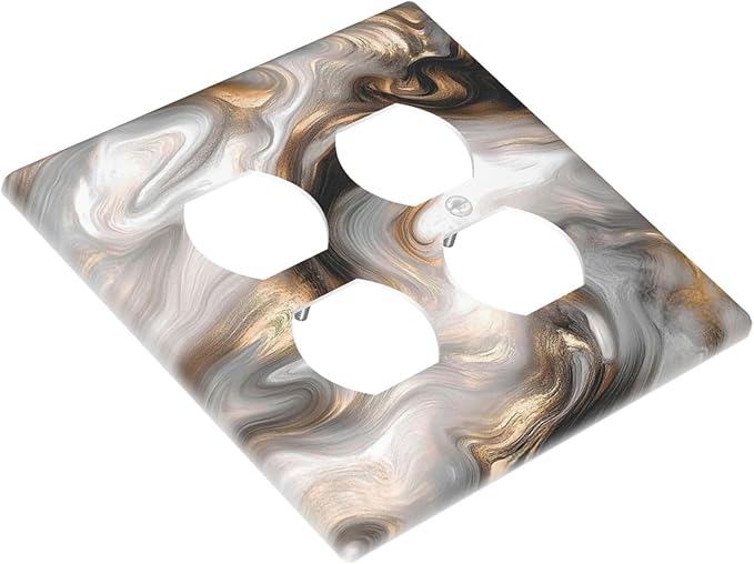 Outlet Covers Grey Brown Swirl Marble Texture 2 Gang Double Duplex Decorative Light Switch Covers Electrical Wallplates Socket Faceplate For Bathroom Kitchen Decor
