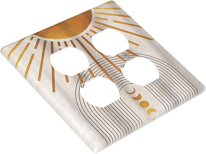 Decorative Outlet Covers Mid Century Gold Sun Abstract Arch Boho Moon 2 Gang Wall Plate Cover Double Duplex Receptacle Two Switch Light Switch Cover Plate Jumbo Dual Face Plate