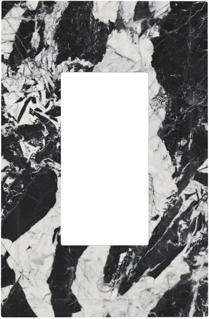 Black White Marble Abstract Luxury Decorative Outlet Covers 1 Gang Single Rocker Light Switch Cover Plate Wall Plates GFCI Faceplate for Bathroom Kitchen Decor