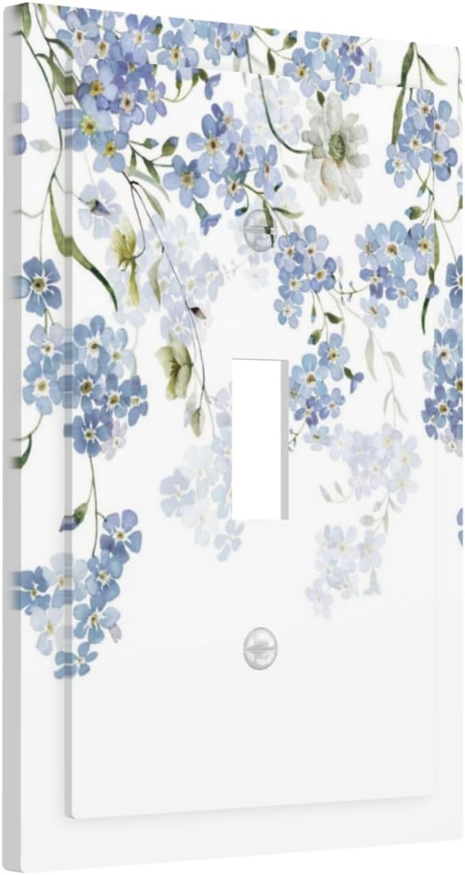 Hydrangea Blue Flowers Watercolor Floral Decorative Light Switch Cover 1 Gang Single Toggle Device Electrical Faceplate Switchplates Decorator Outlet Wall Plate for Bed Room Living Room Decor