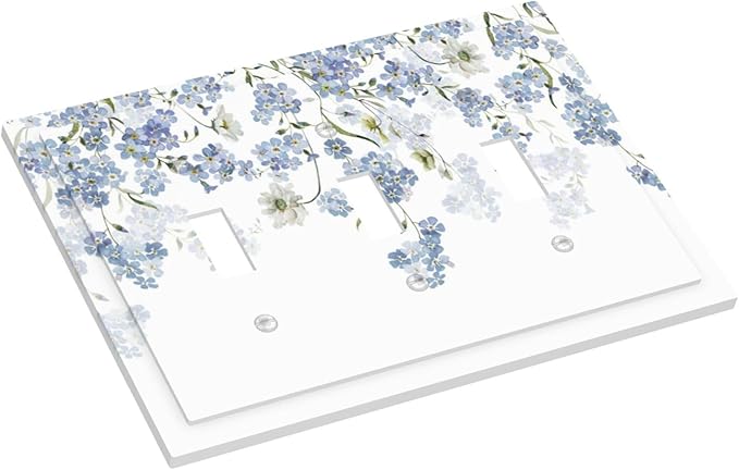 Hydrangea Blue Flowers Watercolor Floral Decorative Switch Plates 3 Gang Wall Plate Triple Toggle Light Switch Cover Faceplate Electrical Wall Panels for Bed Room Living Room Decor