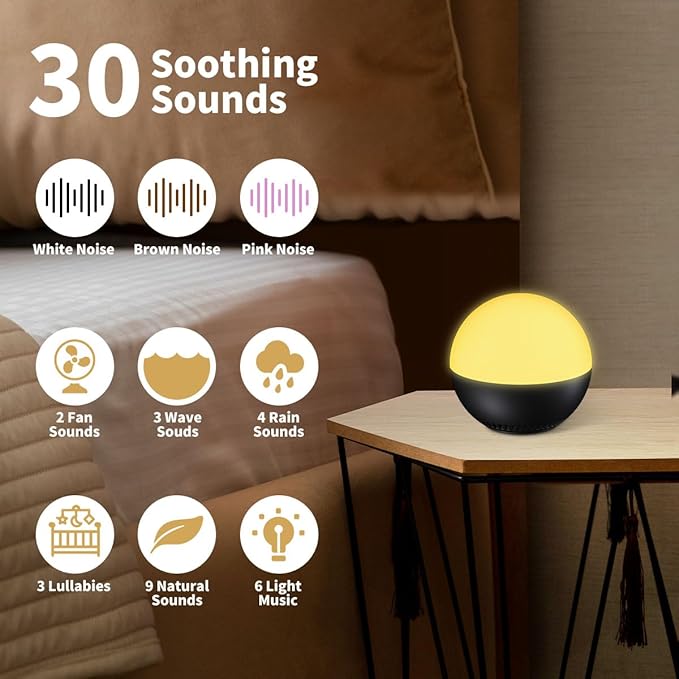 Battery Sound Machine Mini White Noise Machine Baby Shushing Portable Brown Noise Machine 30 Soothing Sounds for Kids Adults Dogs Auto-Off Timer 32 Volume Levels Sleep Machine for Home Office Privacy