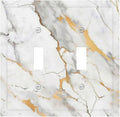 Decorative Switch Plates Marbling Style White Background Gold Gray Stripes 2 Gang Double Toggle Outlet Light Switch Cover Wall Plate Electrical Faceplate For Bathroom Kitchen Decor