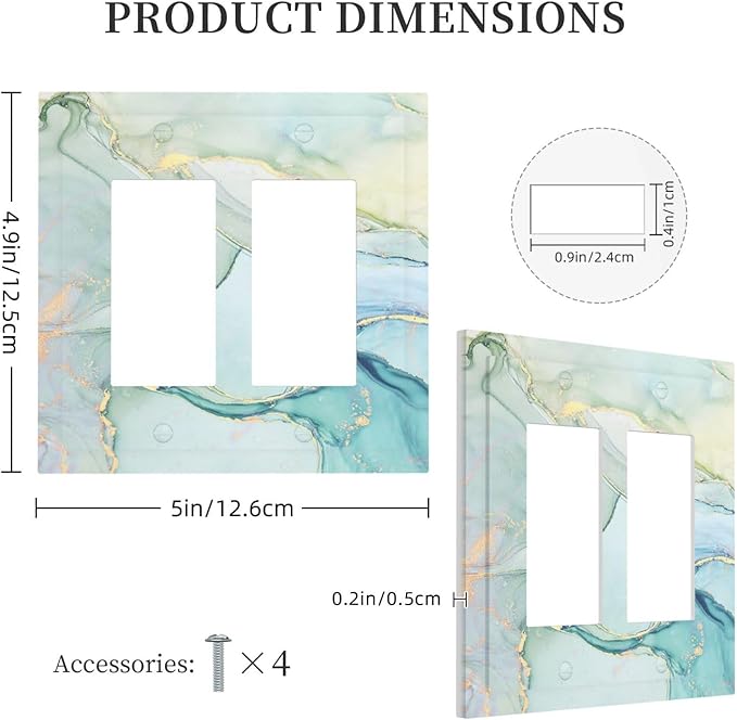 Decorative Outlet Covers Teal Gold Marbling Turquoise 2 Gang Double GFCI Rocker Electrical Wall Panels Light Switch Cover Plate for Bathroom living Room Decor