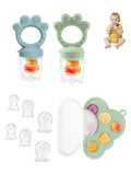 Baby Popsicle Molds & Food Feeder Set, Baby Fruit Feeder for Infant Teething Relief & Safe Infant Self Feeding 4 Months+ Starting Solids for Essentials (Green+Blue)