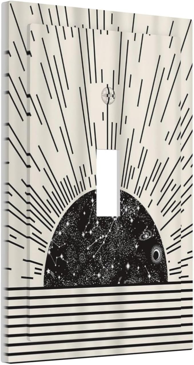 Mid Century Boho Sun Abstract Black Sunrise Horizon 1 Gang Light Switch Covers Single Toggle Wall Plate Decorative Switchcover Electrical Switchplate for Kitchen Bathroom Bedroom Decor