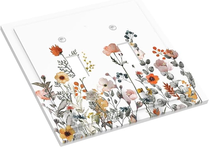 Decorative Switch Plates Colorful Wildflowers Boho Vintage Floral 2 Gang Double Toggle Outlet Light Switch Cover Wall Plate Electrical Faceplate For Bed Room Living Room Decor