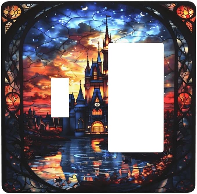 Medieval Fantasy Castle Magic Academy Outlet Covers 1 Toggle 1 Rocker Combination Decorative Wall Plate Electrical Switch Plates Light Switch Cover Plate for Kids Room Bedroom Decor