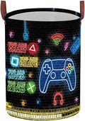 Gaming Laundry Basket,Gamer Decor for Boys Bedroom,Collapsible Neon Color Gamer Nursery Hamper,Waterproof Clothes Towel Toy Book Storage Bin for Dorm Nursery Bathroom(Round)