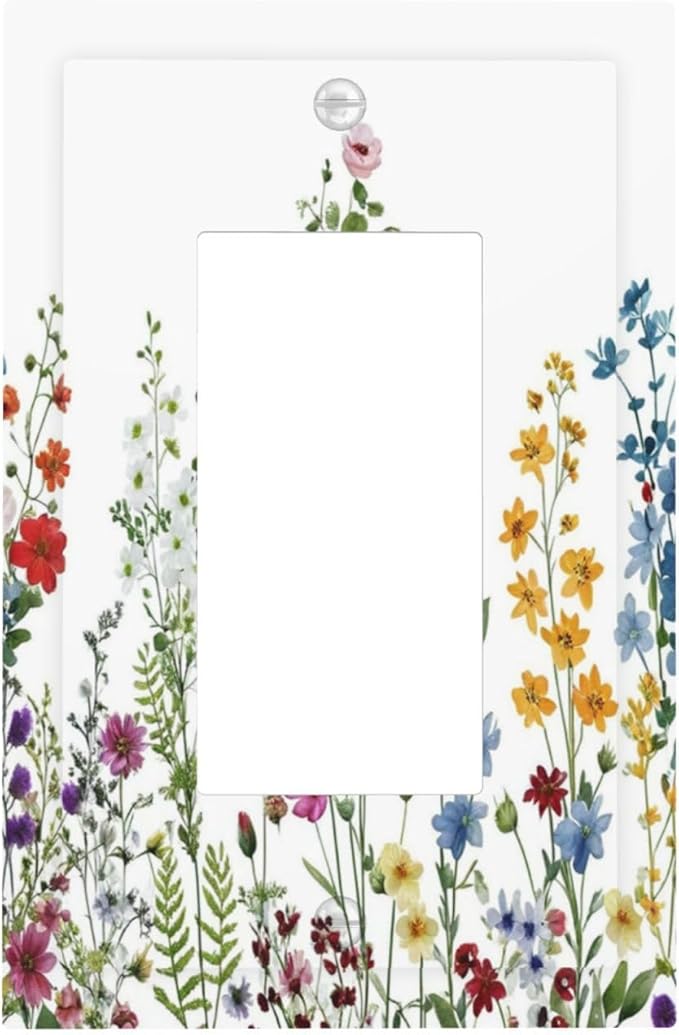Outlet Covers Colorful Wildflowers Plants Flowers on White Background 1 Gang Light Switch Cover Plate Single Rocker Switch plate Covers Decorative Wall Plates Electrical GFCI Receptacle for Home Decor