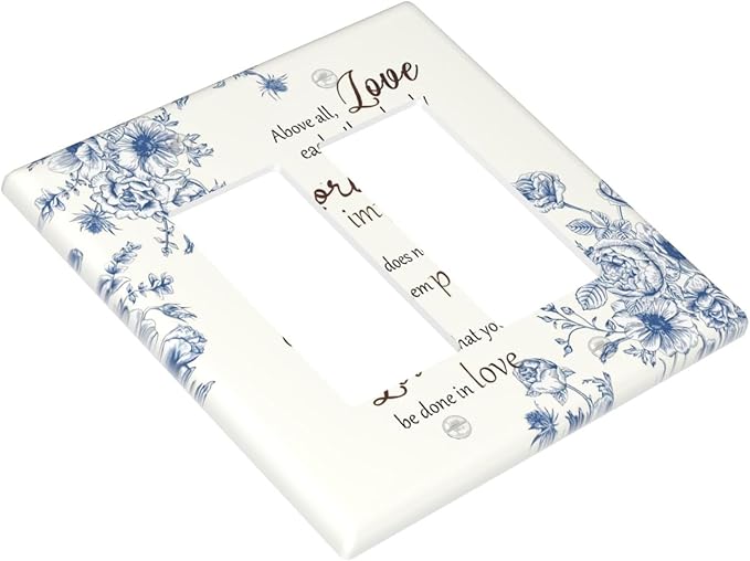 Decorative Outlet Covers Inspirational Quotes Blue Flower Floral 2 Gang Light Switch Cover Plate Double Rocker Wall Plates for Electrical Outlets Switch Plate Covers for Bedroom Home Decor