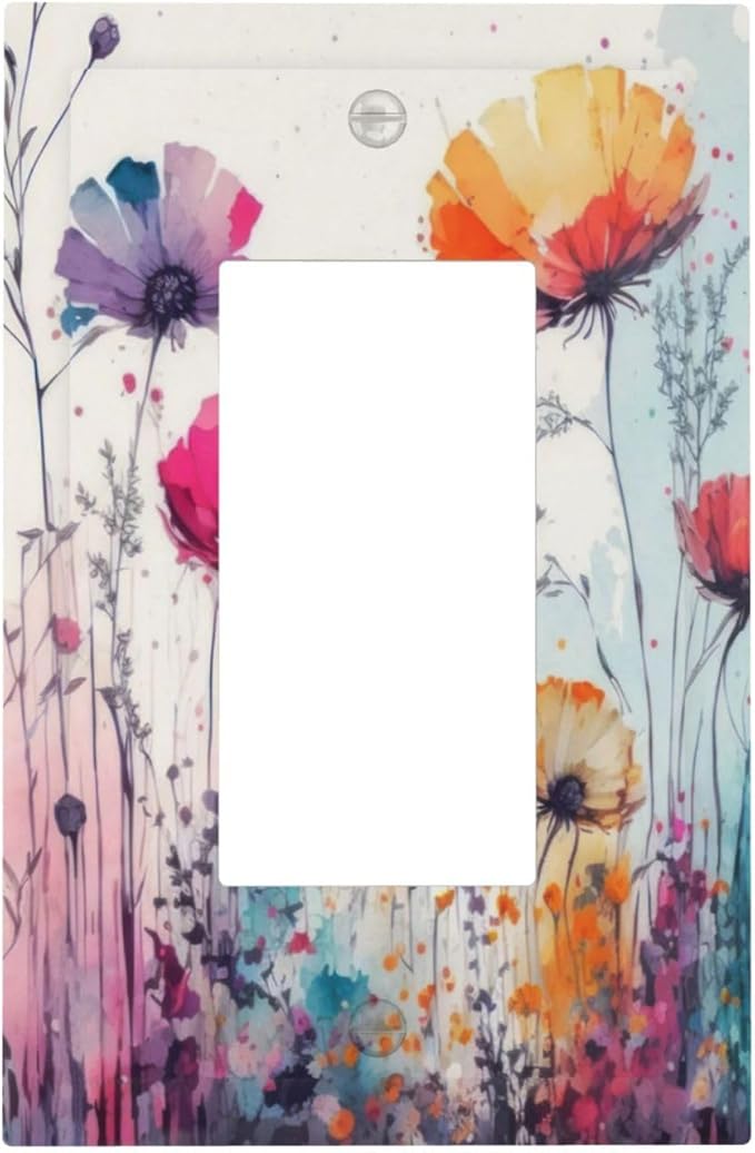 Light Switch Cover Plate Abstract Floral watercolor flowers 1 Gang Wall Plates Single Rocker Outlet Covers Wildflower Decorative GFCI Receptacle Cover Electrical Switchplate for Home Decor
