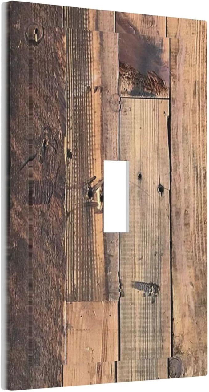 Rustic Brown Wood Plank Vintage Country Wooden Board Decorative Light Switch Cover 1 Gang Single Toggle Device Electrical Faceplate Switchplates Decorator Outlet Wall Plate for Farmhouse Home Decor