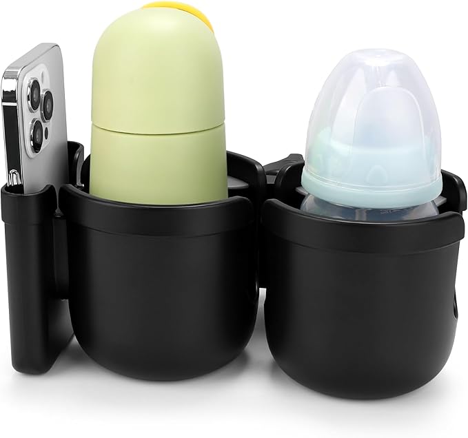 Accmor Stroller Cup Holder with Phone Holder, Bike Cup Holder, Universal Cup Holder for Uppababy Nuna Doona Strollers, 2-in-1 Cup Phone Holder for Stroller Bike Accessory