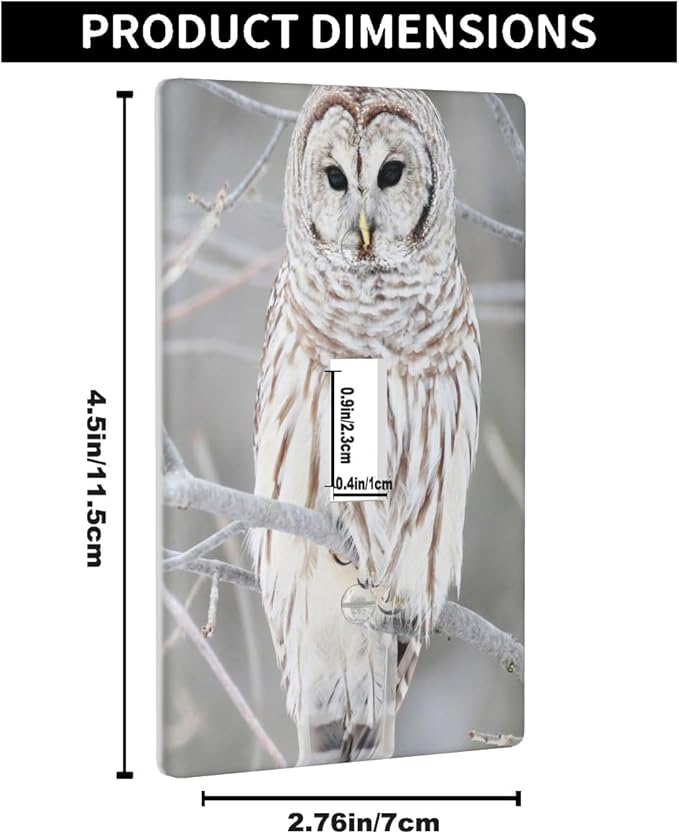 Snowy Owl Single Toggle Light Switch Cover, Cute Owl Perch on Tree 1-Gang Wall Plate 4.5 x 2.76 Inch for Living Room Kitchen Decor