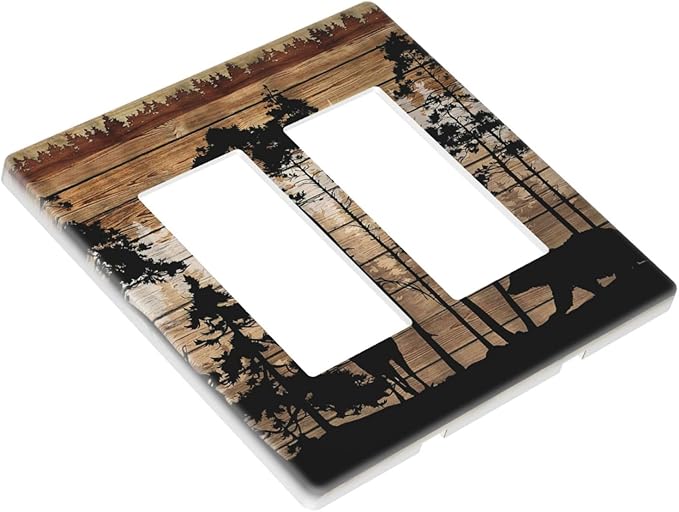 Hunting Forest Deer Bear 2 Gang Double GFCI Rocker Rocker/Decorator Light Switch Cover Decorative Outlet Wall Plate Electrical Faceplate Screwless