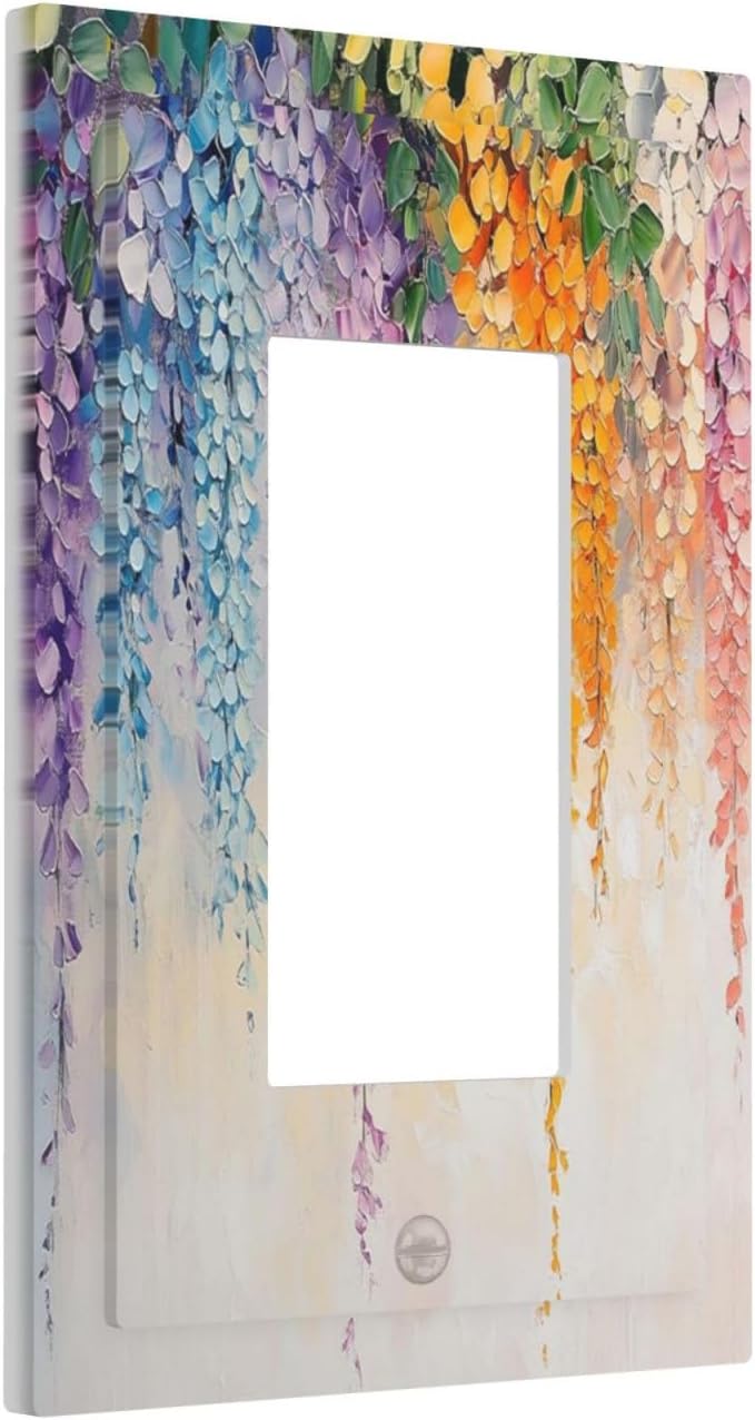 Colorful Wildflower Wisteria Cascade Floral Flower Decorative Outlet Covers 1 Gang Single Rocker Light Switch Cover Plate Wall Plates GFCI Faceplate for Bedroom Living Room Decor