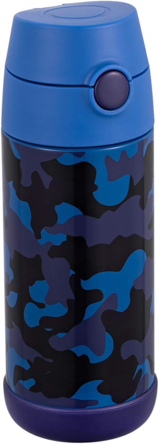 Snug Insulated Kids Water Bottle with Straw & Spout – Double-Wall Stainless Steel, Leakproof, Easy-Flip Lid – For School, Travel, Toddlers & Big Kids - Blue Camo, 12oz