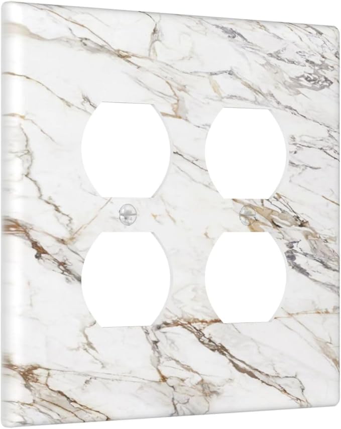 Decorative Light Switch Cover Plate White Brown Marble Abstract Modern Luxury 2 Gang Decorative Switch Plates 1 Toggle Duplex Combo Outlet Covers GFCI Plug Covers Wallplates for Bathroom Kitchen Decor