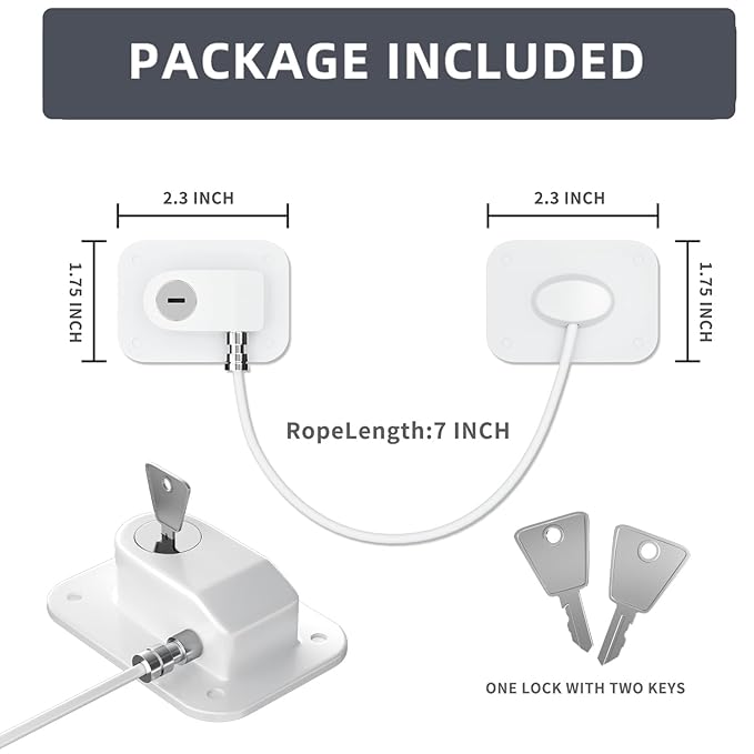 RORMGO Refrigerator Lock 2 Packs, Fridge Lock with Silicone Wire Protection Fridge Locks for Kids Easy to Use and Install Cabinet Locks with Key, White