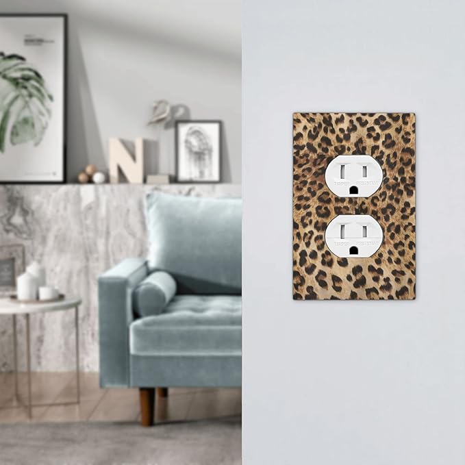 Leopard Cheetah Ombre Brown Wild Safari Animal Powerful Panthera Big Cat 1 Gang Outlet Covers Duplex Receptacle Wall Plate Decorative Electrical Faceplate Switchplates Men Boys Home Decor Large Size