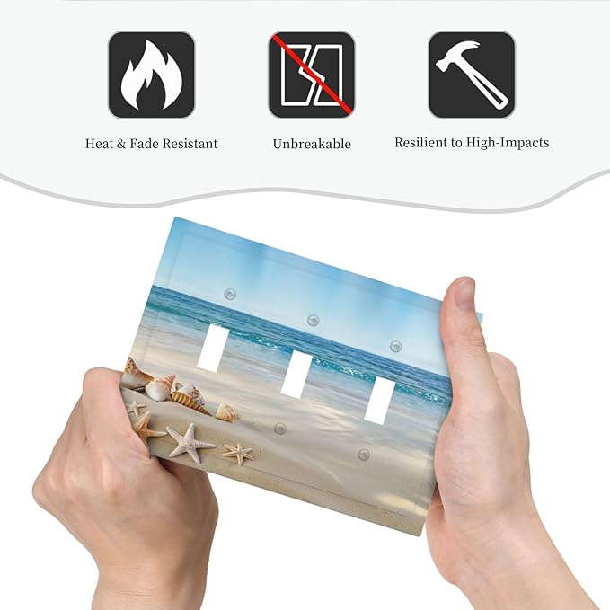 Light Switch Cover Plate Summer Beach Starfish Shells 3 Gang Switch Plate Covers Triple Toggle Decorative Wall Plates Electrical Faceplate for Bathroom Home Decor