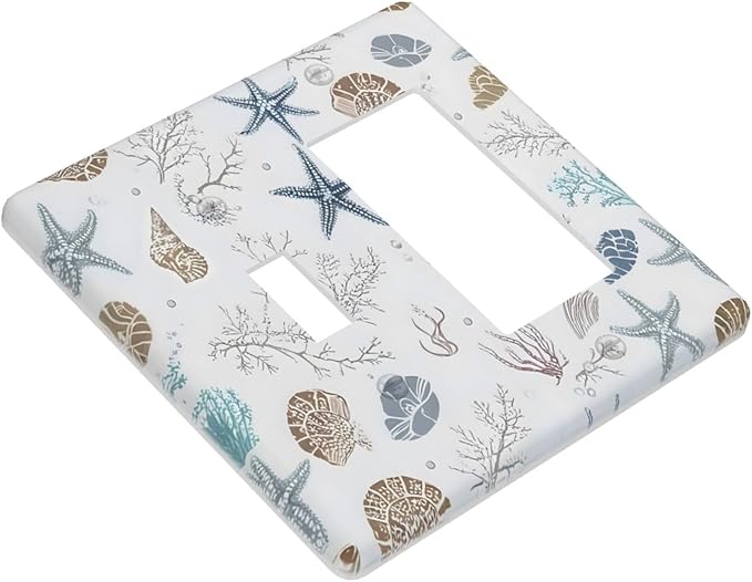 Ocean Starfish Seashells Nautical Coastal Sea Coral Outlet Covers 1 Toggle 1 Rocker Combination Decorative Wall Plate Electrical Switch Plates Light Switch Cover Plate for Kids Room Nursery Decor